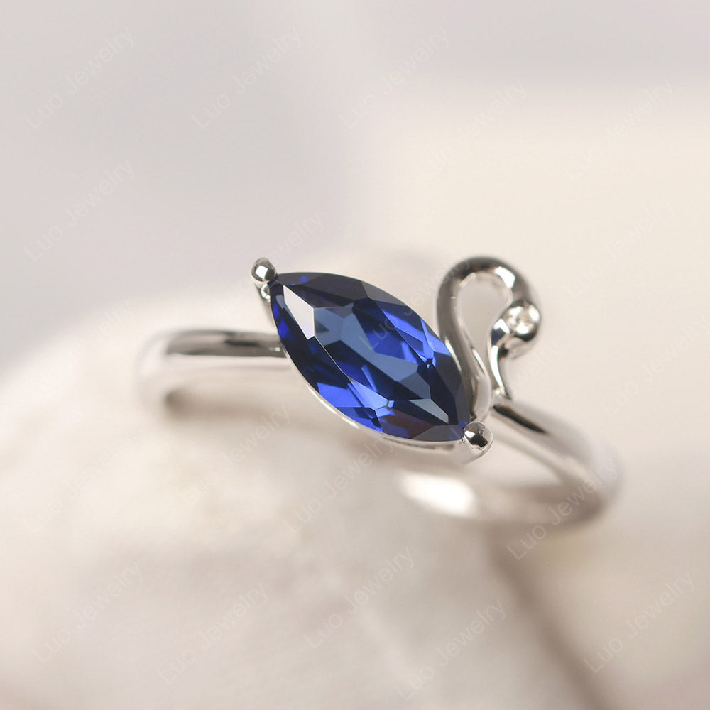 Lab Sapphire Ring Swan Engagement Ring - LUO Jewelry