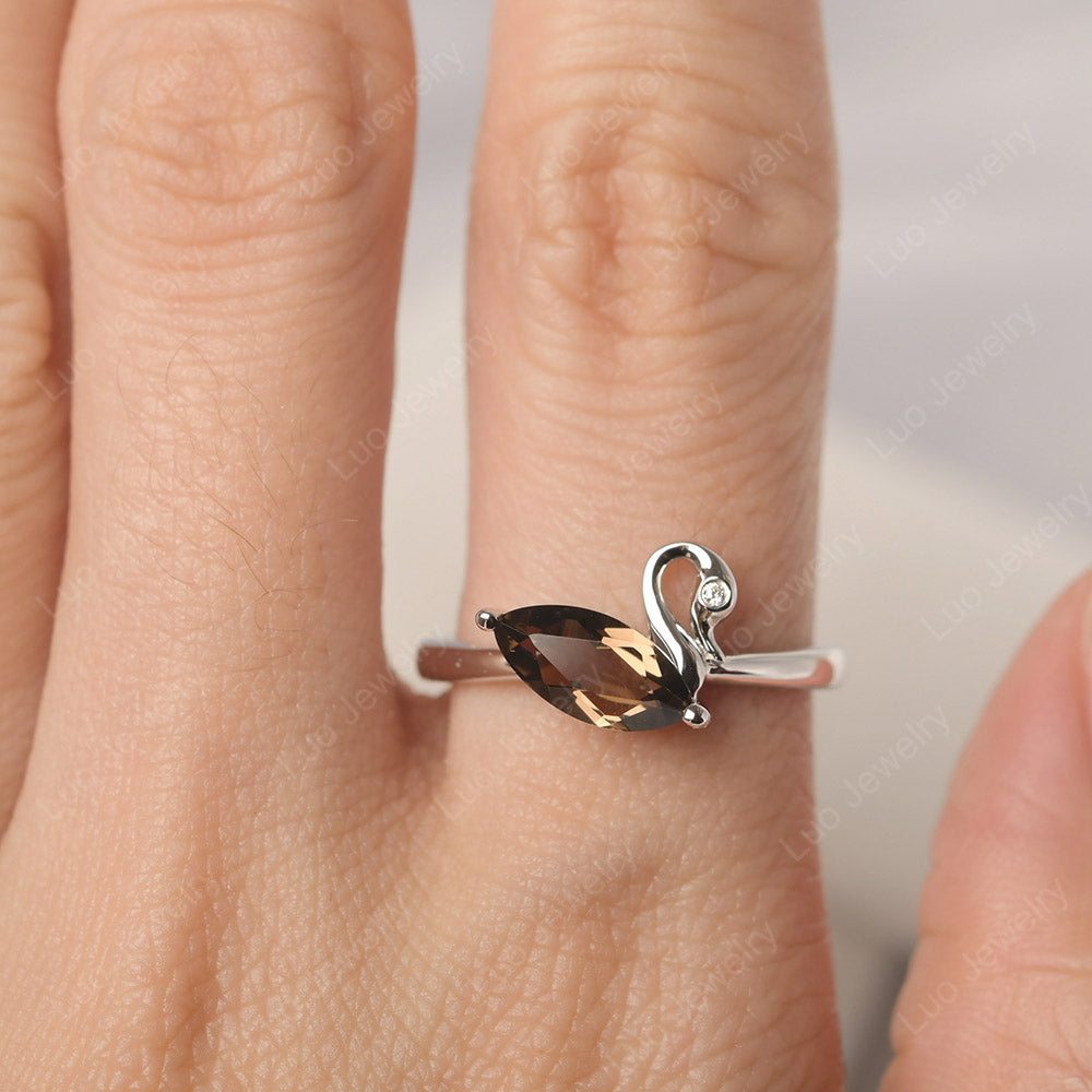 Smoky Quartz Ring Swan Engagement Ring - LUO Jewelry