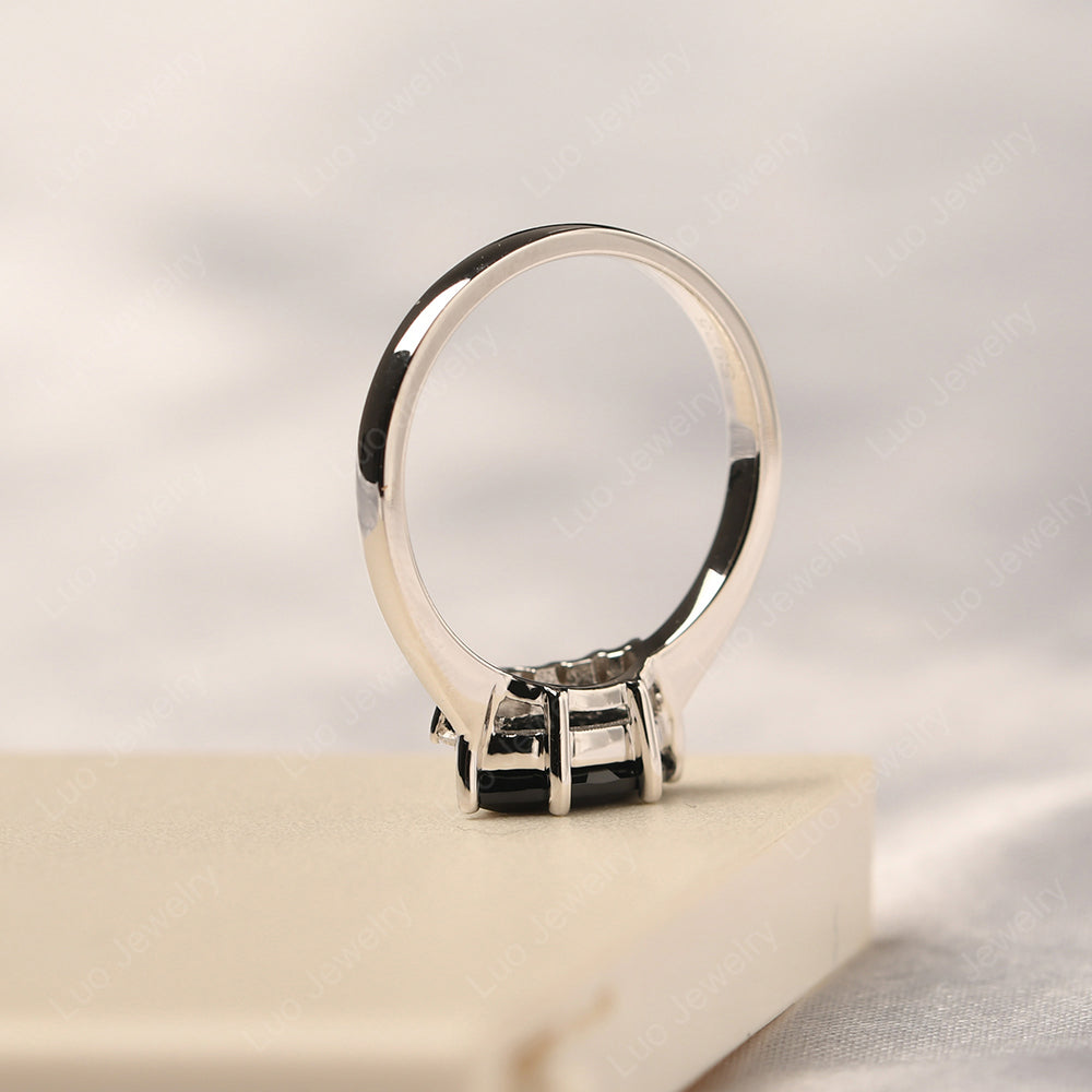 Horizontal Marquise Black Stone Ring White Gold - LUO Jewelry