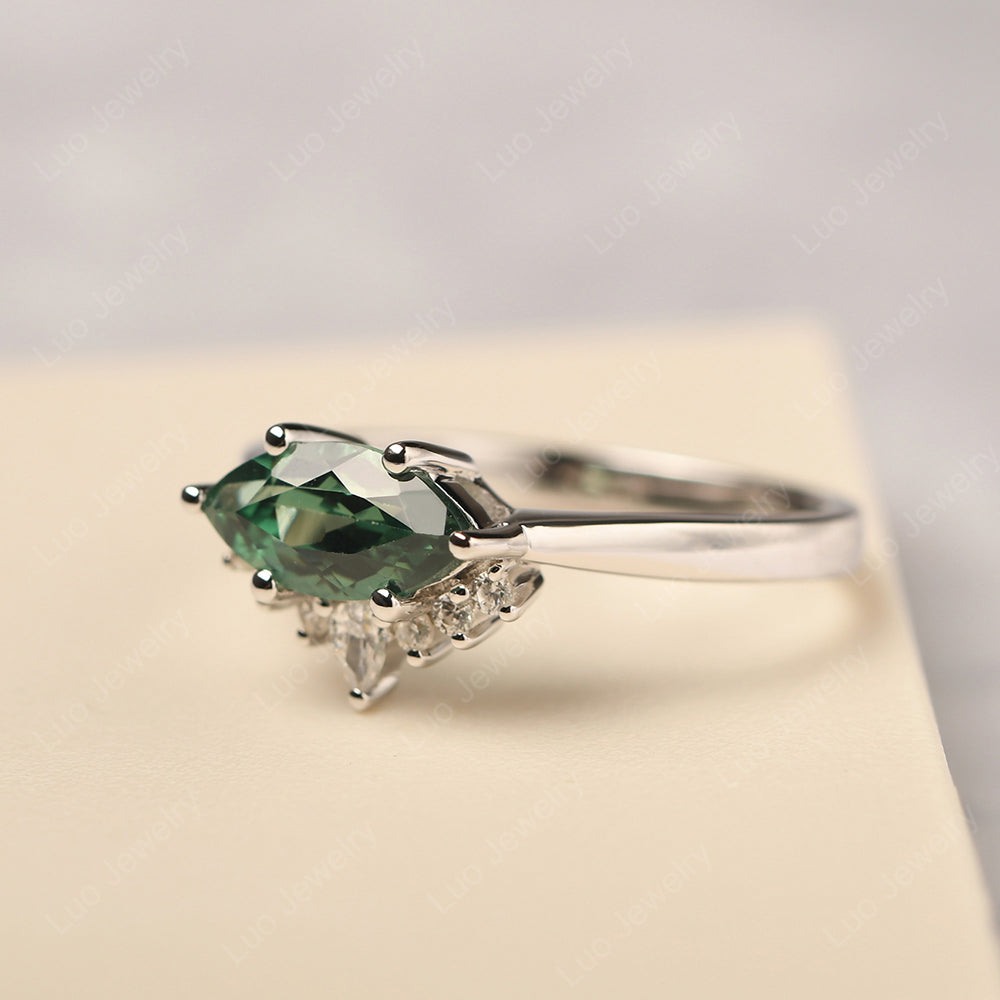 Horizontal Marquise Green Sapphire Ring White Gold - LUO Jewelry