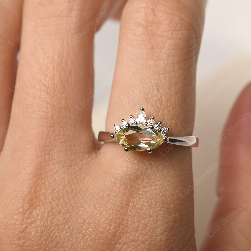 Horizontal Marquise Lemon Quartz Ring White Gold - LUO Jewelry