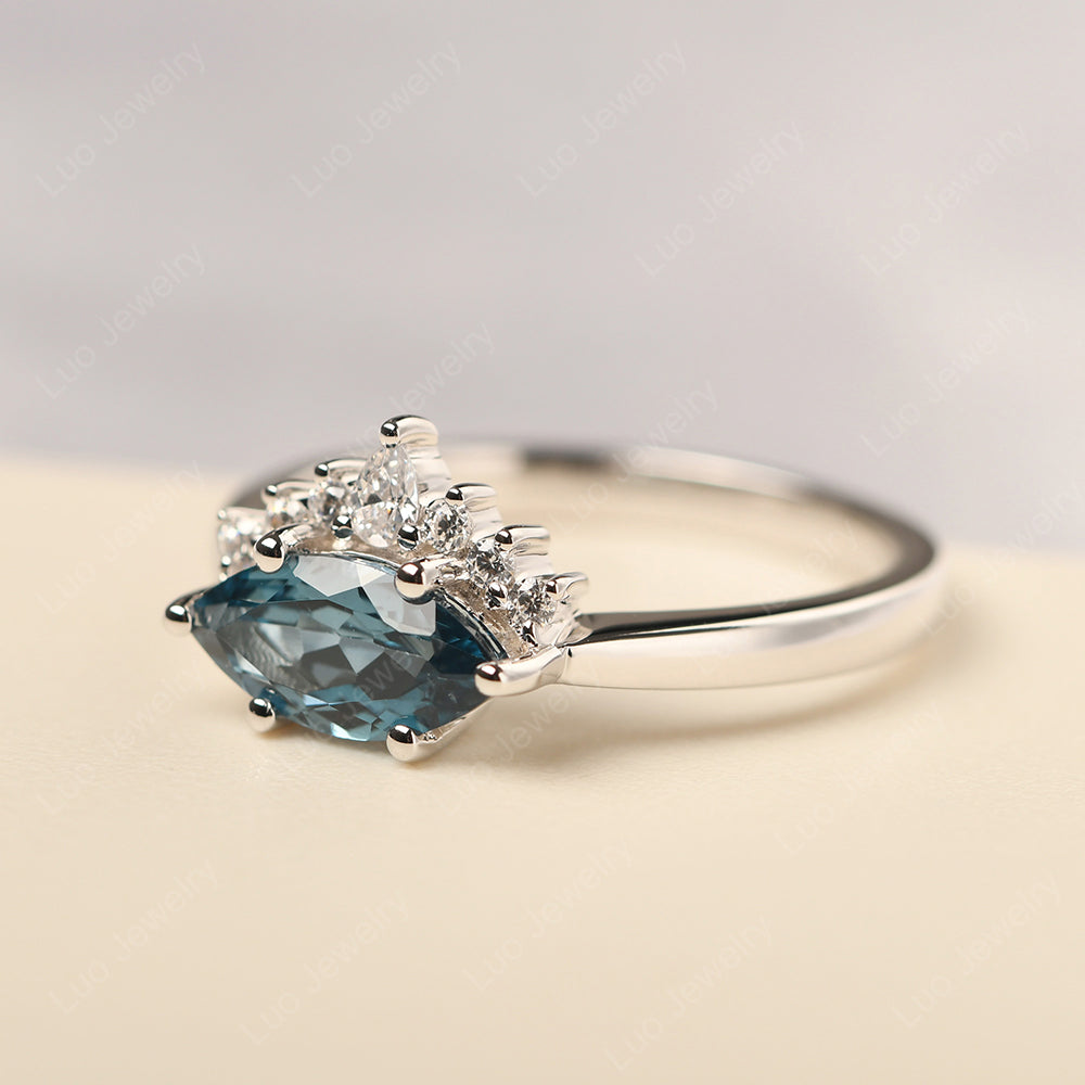 Horizontal Marquise London Blue Topaz Ring White Gold - LUO Jewelry