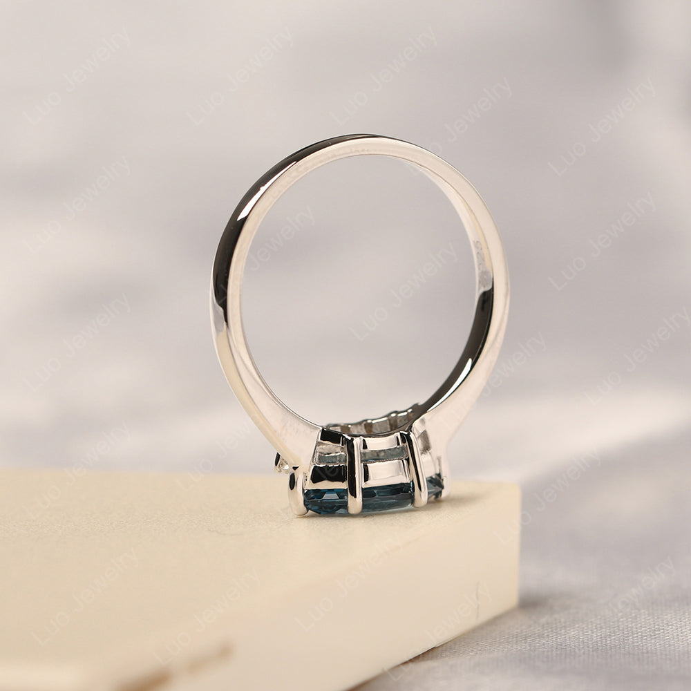 Horizontal Marquise London Blue Topaz Ring White Gold - LUO Jewelry