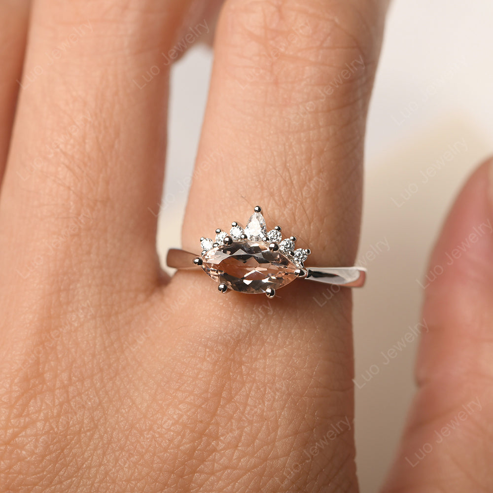 Horizontal Marquise Morganite Ring White Gold - LUO Jewelry