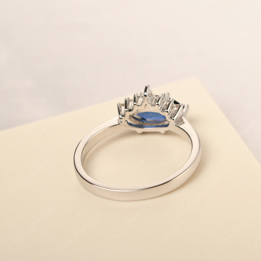 Horizontal Marquise Lab Sapphire Ring White Gold - LUO Jewelry