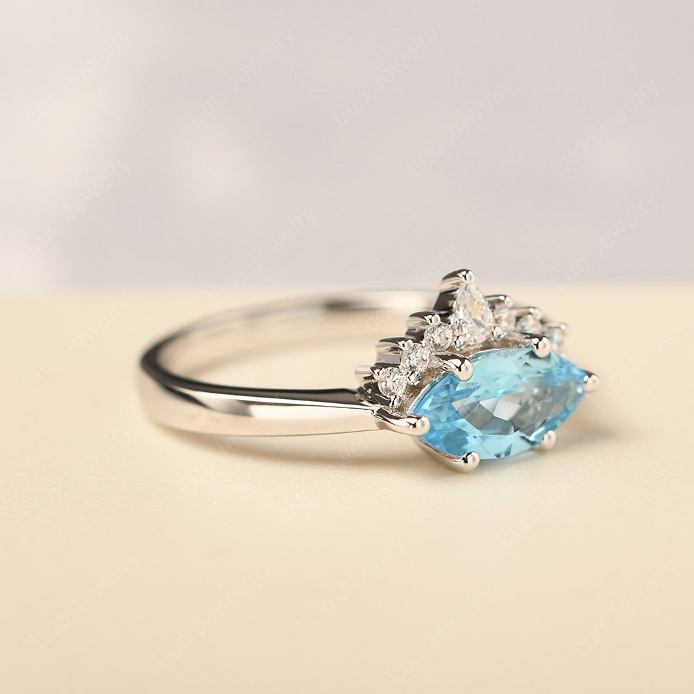 Horizontal Marquise Swiss Blue Topaz Ring White Gold - LUO Jewelry
