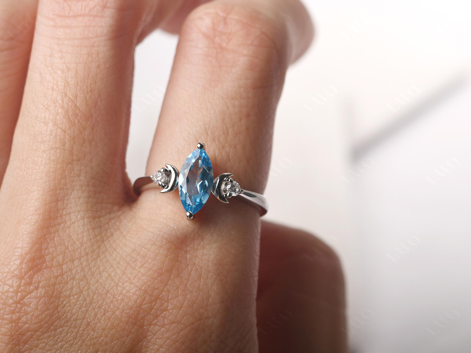 Moon Inspired Swiss Blue Topaz Engagement Ring - LUO Jewelry