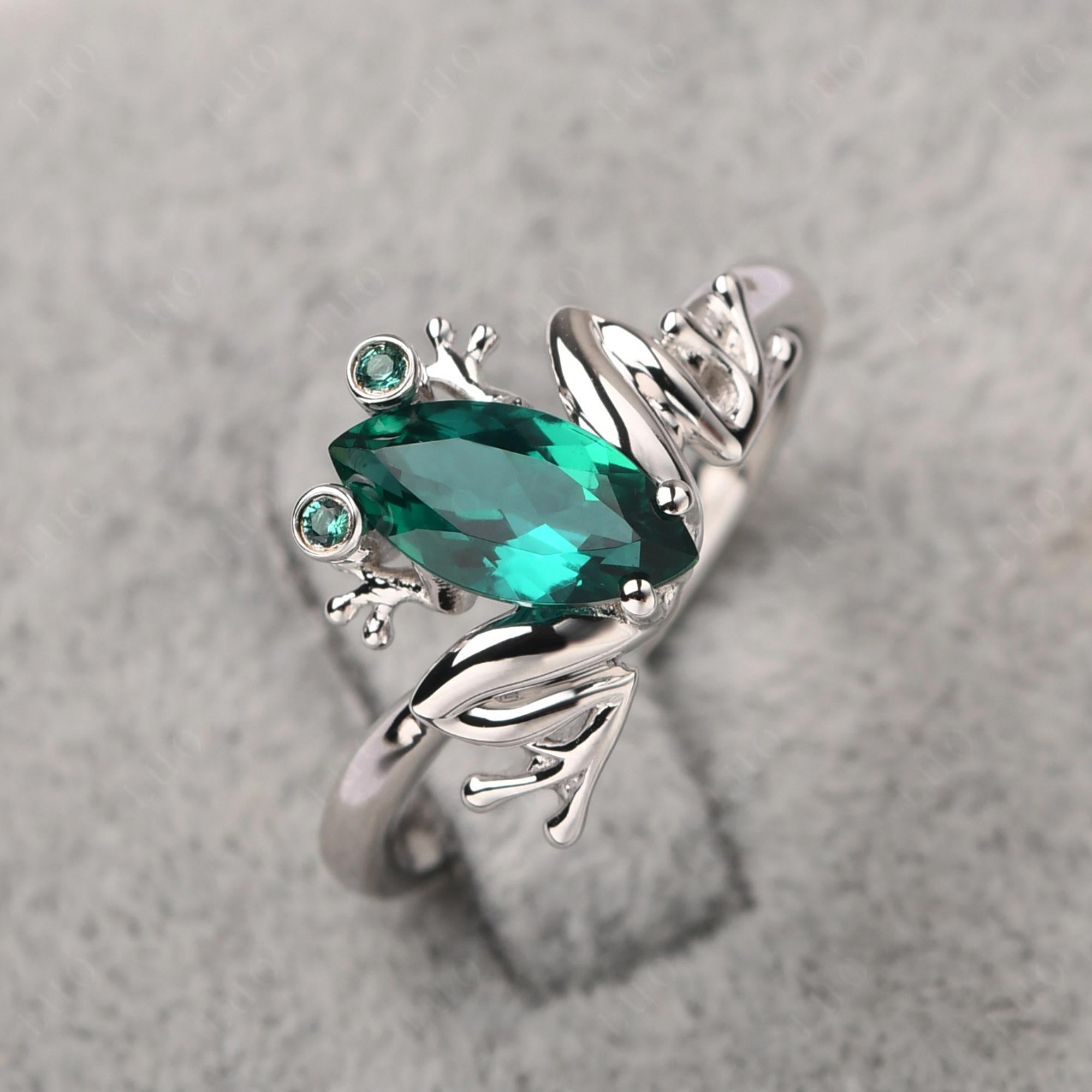 Marquise Cut Emerald Frog Ring - LUO Jewelry