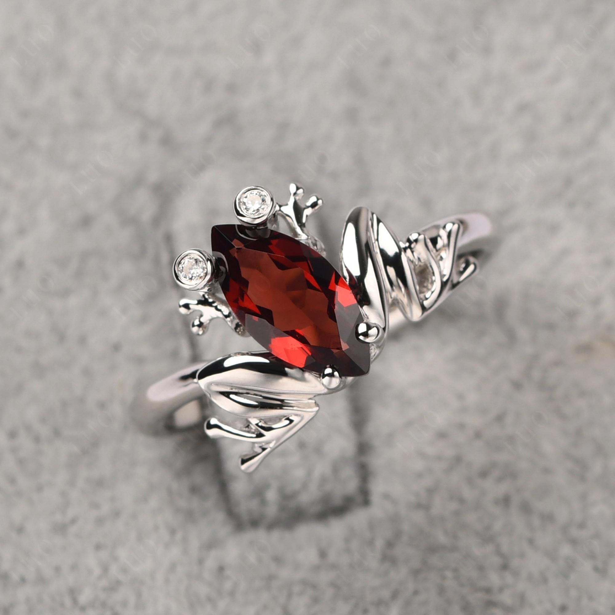 Marquise Cut Garnet Frog Ring - LUO Jewelry
