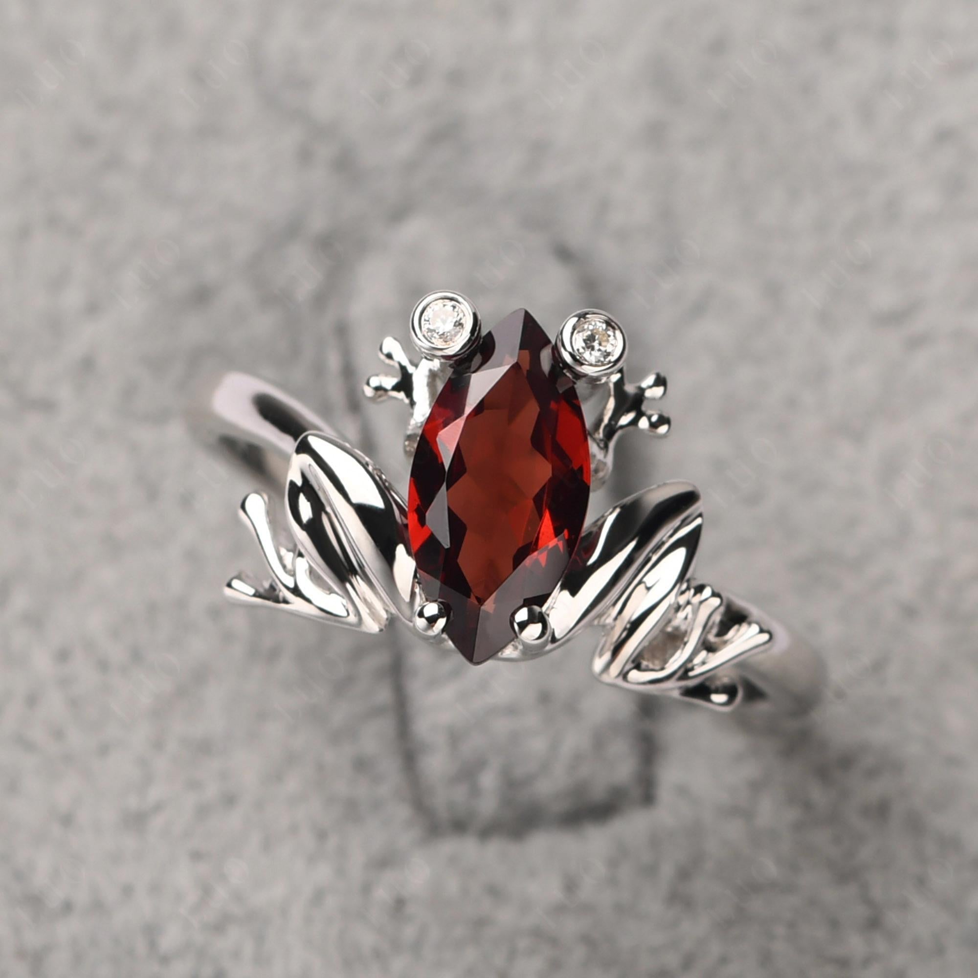 Marquise Cut Garnet Frog Ring - LUO Jewelry