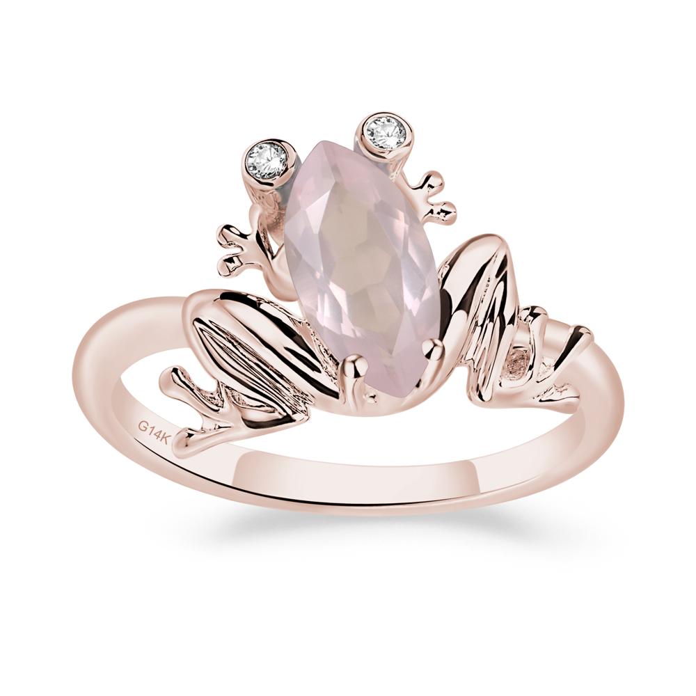Marquise Cut Rose Quartz Frog Ring - LUO Jewelry #metal_14k rose gold