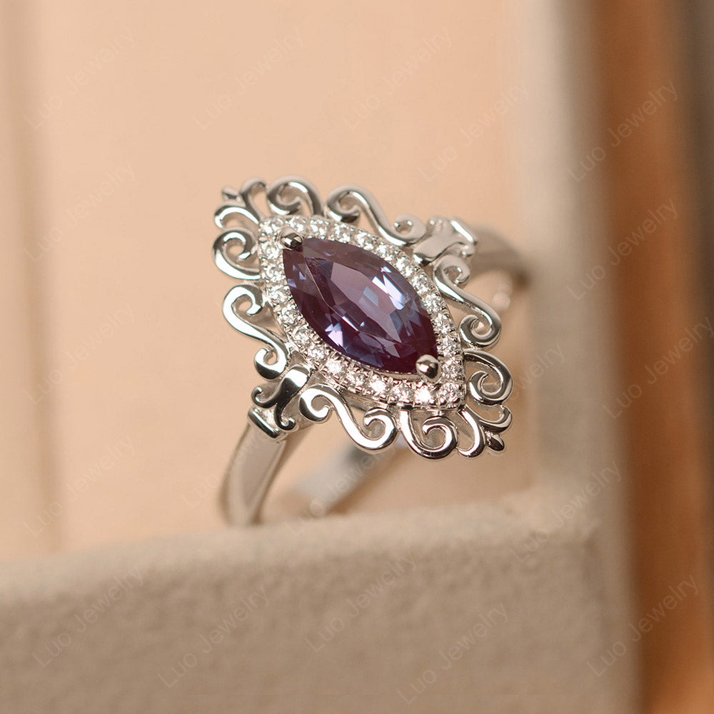 Vintage Marquise Cut Alexandrite Halo Ring