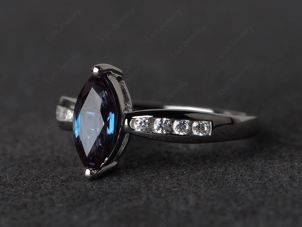 Marquise Alexandrite Promise Ring White Gold - LUO Jewelry