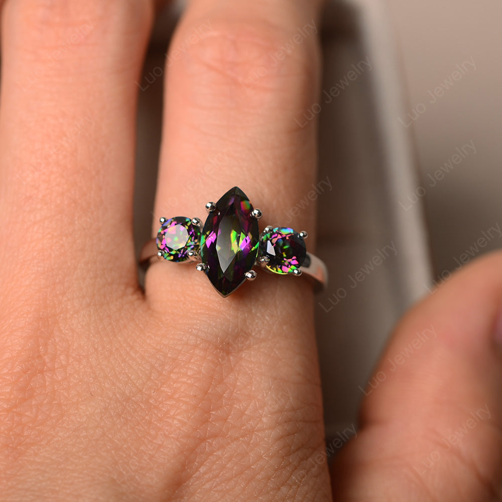 Marquise Cut Three Stone Mystic Topaz Wedding Ring - LUO Jewelry