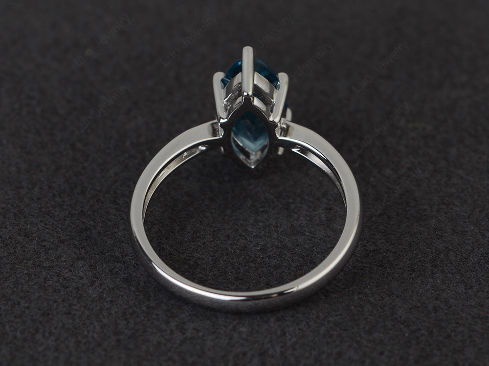 London Blue Topaz Solitaire Ring Marquise Cut White Gold - LUO Jewelry