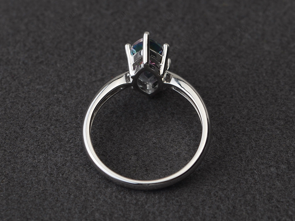 Mystic Topaz Solitaire Ring Marquise Cut White Gold - LUO Jewelry
