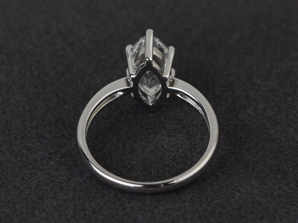 White Topaz Solitaire Ring Marquise Cut White Gold - LUO Jewelry