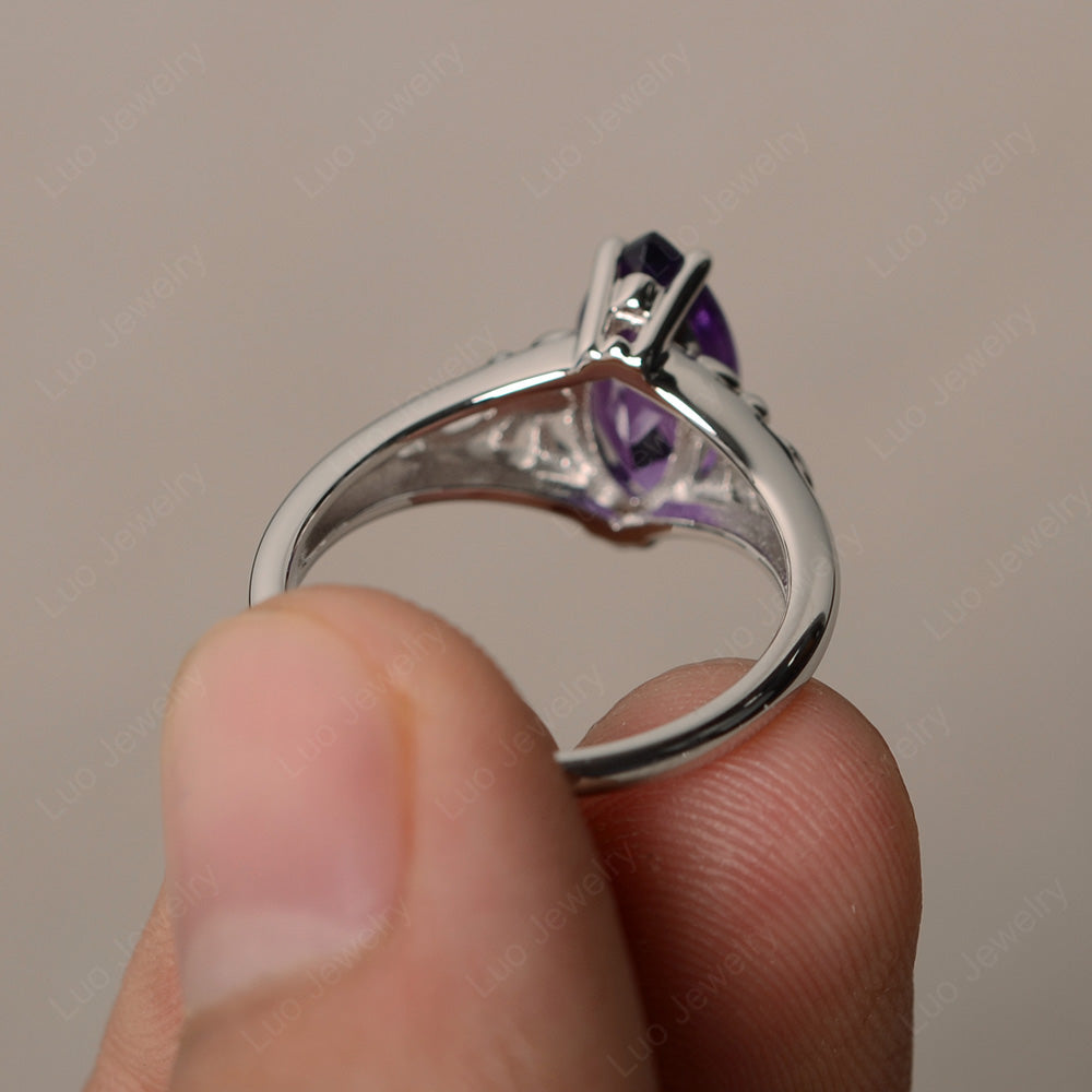 Large Marquise Cut Amethyst Solitaire Ring - LUO Jewelry