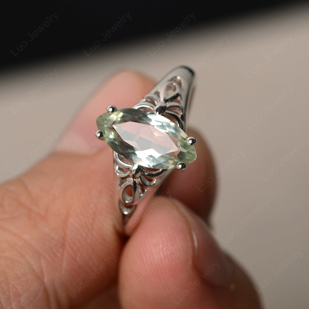 Large Marquise Cut Green Amethyst Solitaire Ring - LUO Jewelry