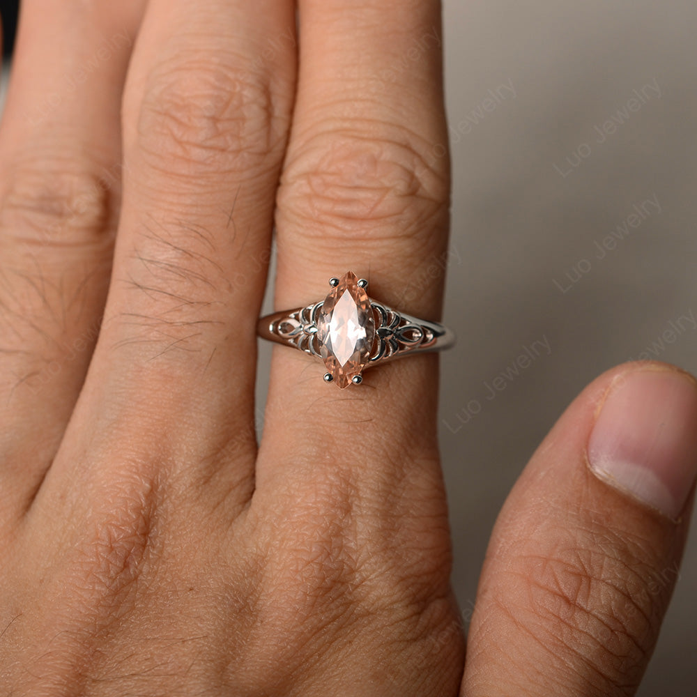 Large Marquise Cut Morganite Solitaire Ring - LUO Jewelry