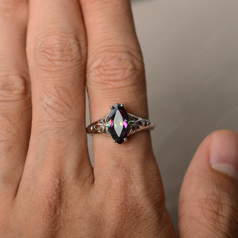 Large Marquise Cut Mystic Topaz Solitaire Ring - LUO Jewelry
