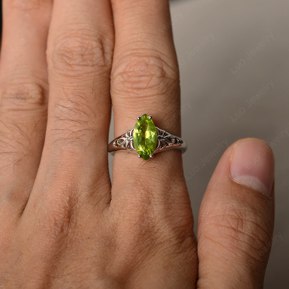 Large Marquise Cut Peridot Solitaire Ring - LUO Jewelry