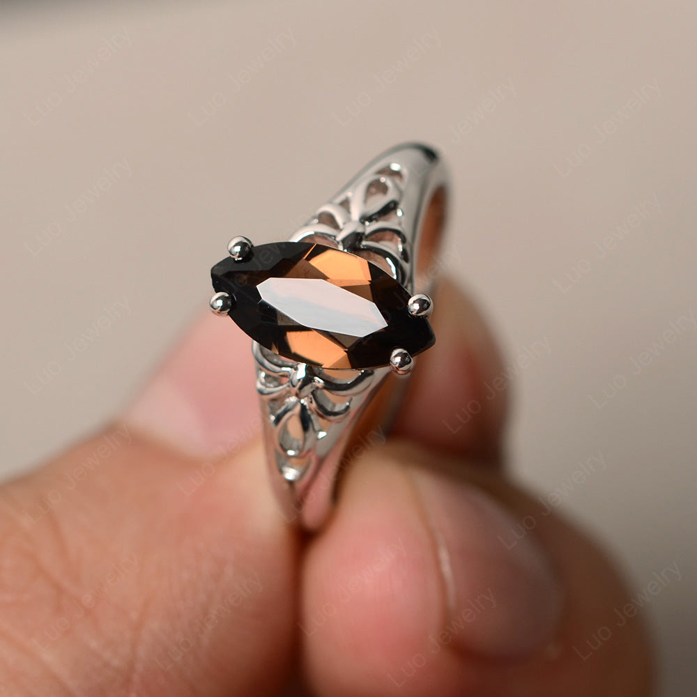 Large Marquise Cut Smoky Quartz Solitaire Ring - LUO Jewelry