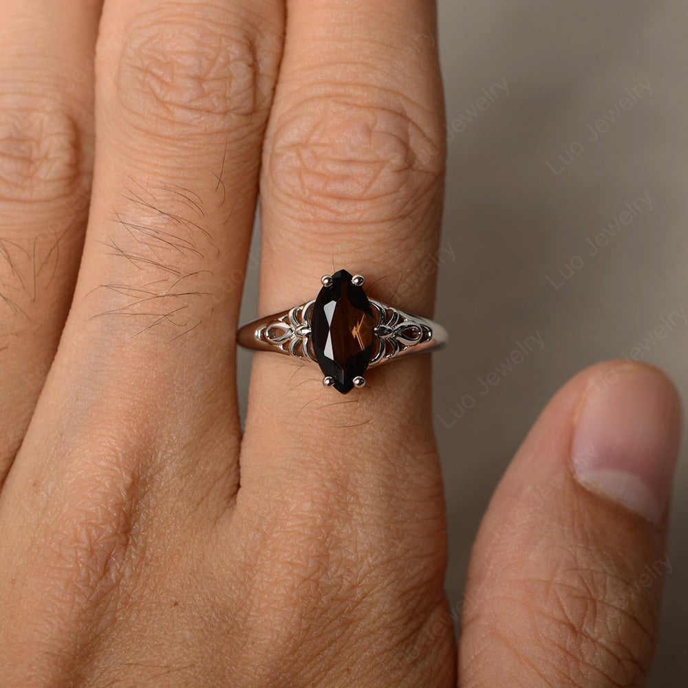 Large Marquise Cut Smoky Quartz Solitaire Ring - LUO Jewelry