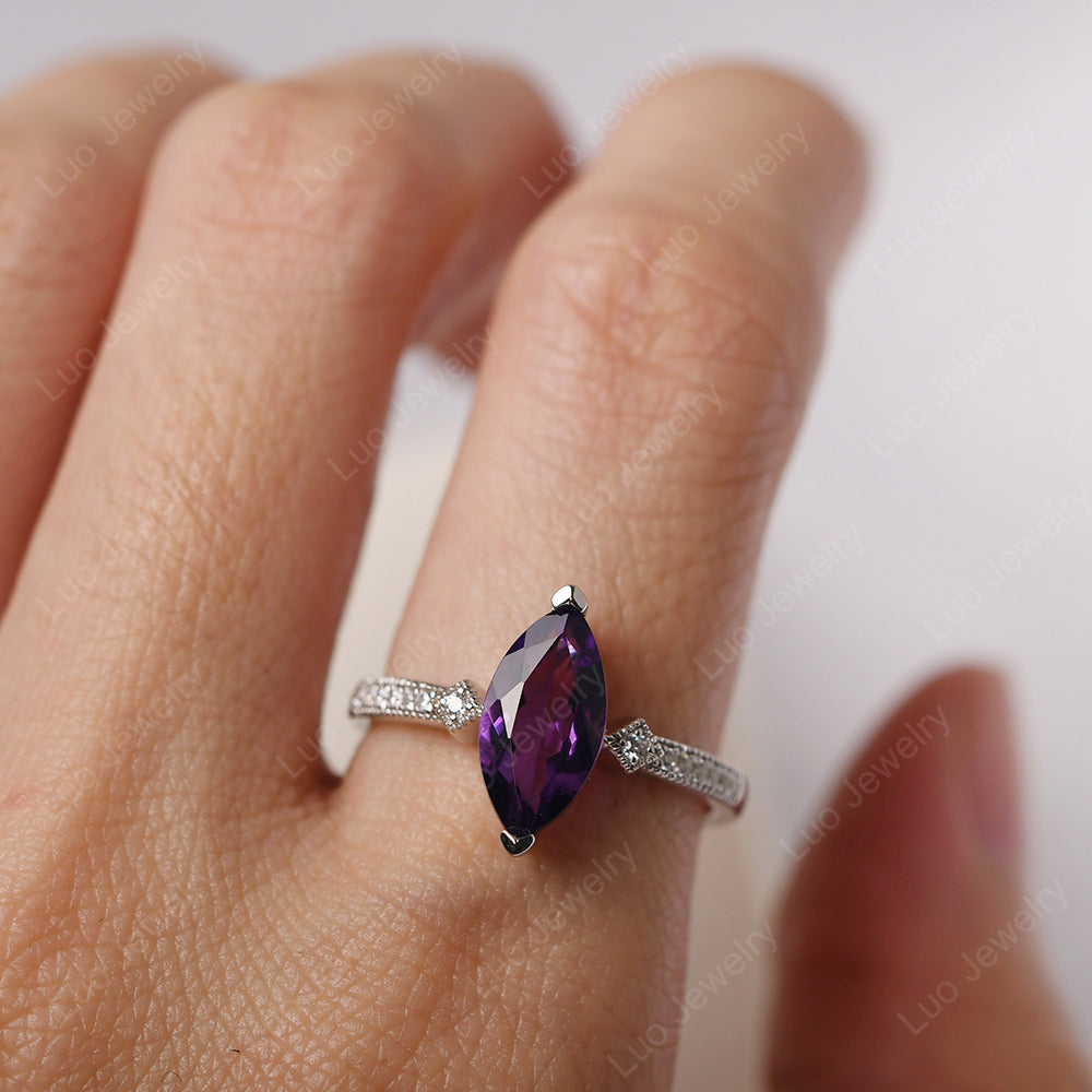 Marquise Cut Amethyst Promise Ring Gold - LUO Jewelry