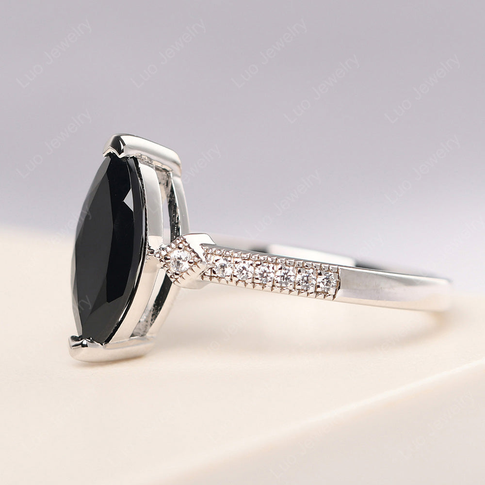 Marquise Cut Black Spinel Promise Ring Gold - LUO Jewelry