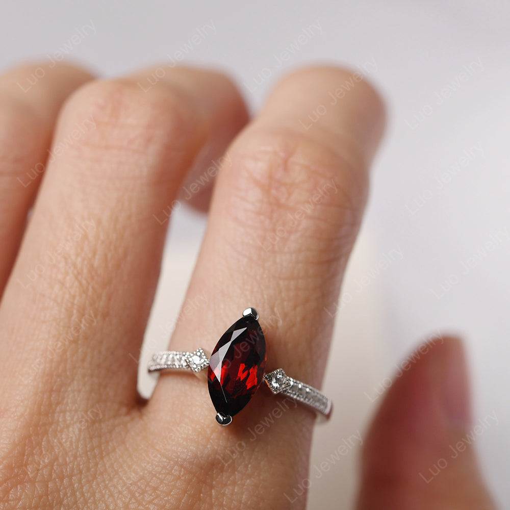 Marquise Cut Garnet Promise Ring Gold - LUO Jewelry