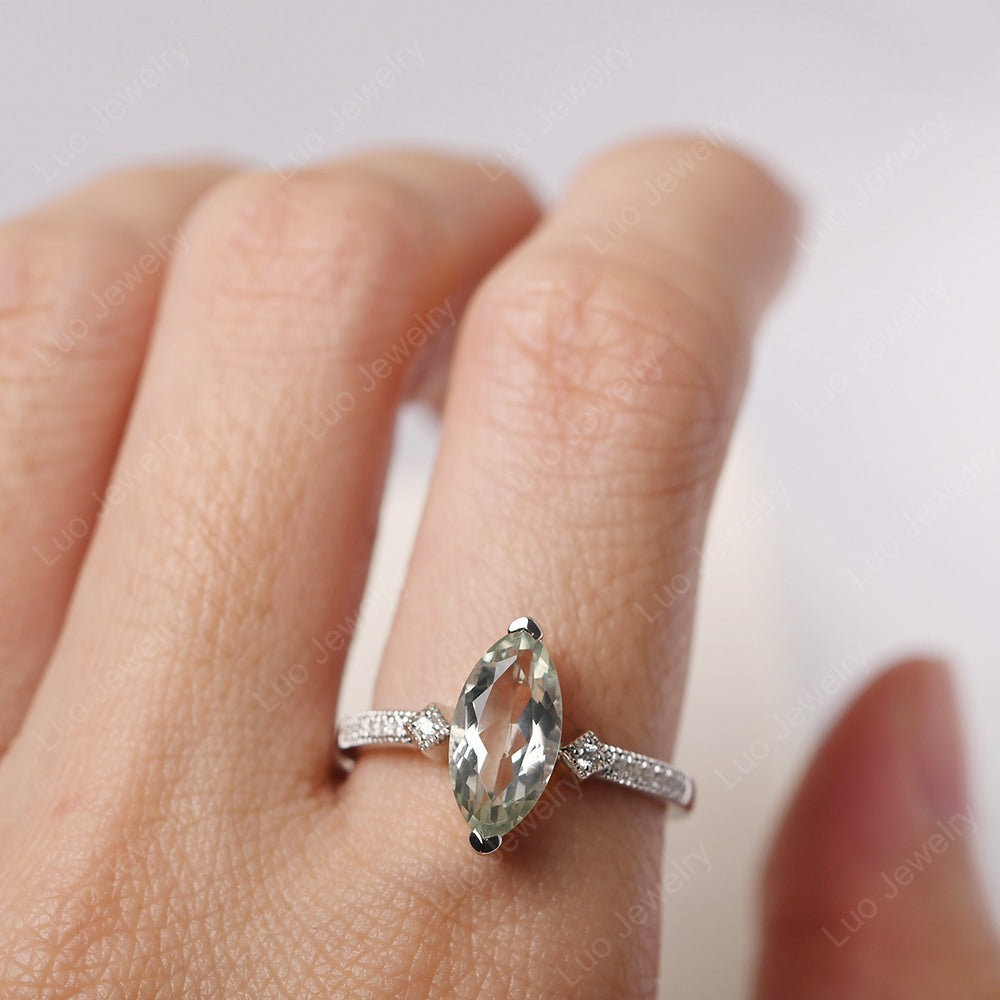 Marquise Cut Green Amethyst Promise Ring Gold - LUO Jewelry