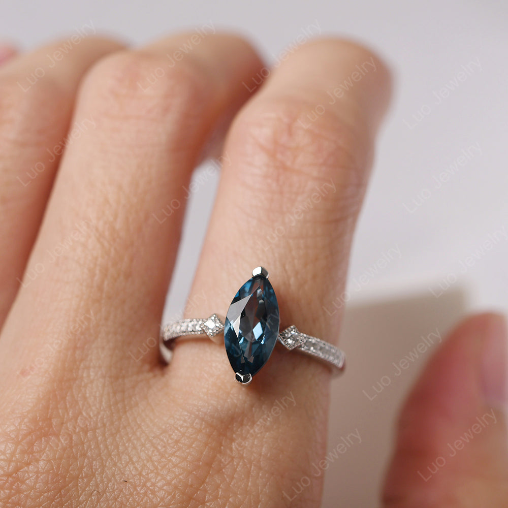 Marquise Cut London Blue Topaz Promise Ring Gold - LUO Jewelry