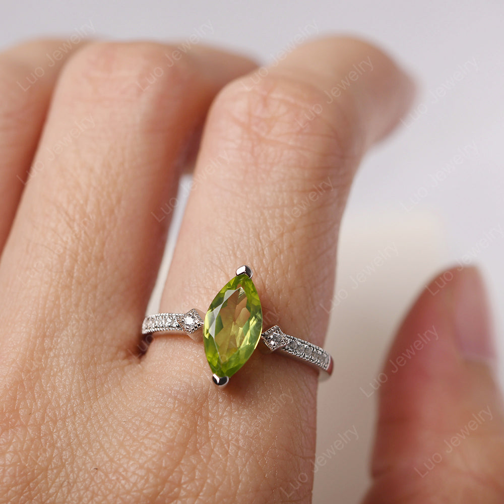 Marquise Cut Peridot Promise Ring Gold - LUO Jewelry