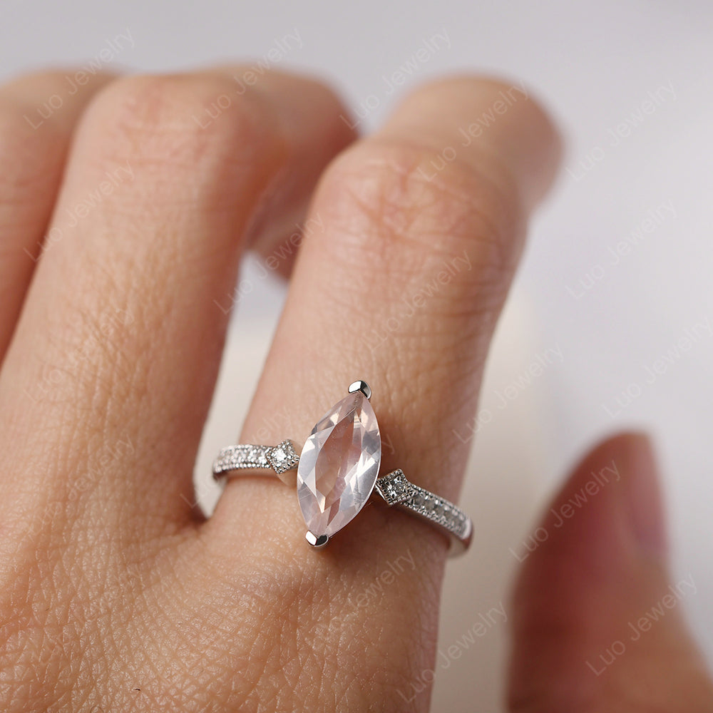 Marquise Cut Rose Quartz Promise Ring Gold - LUO Jewelry