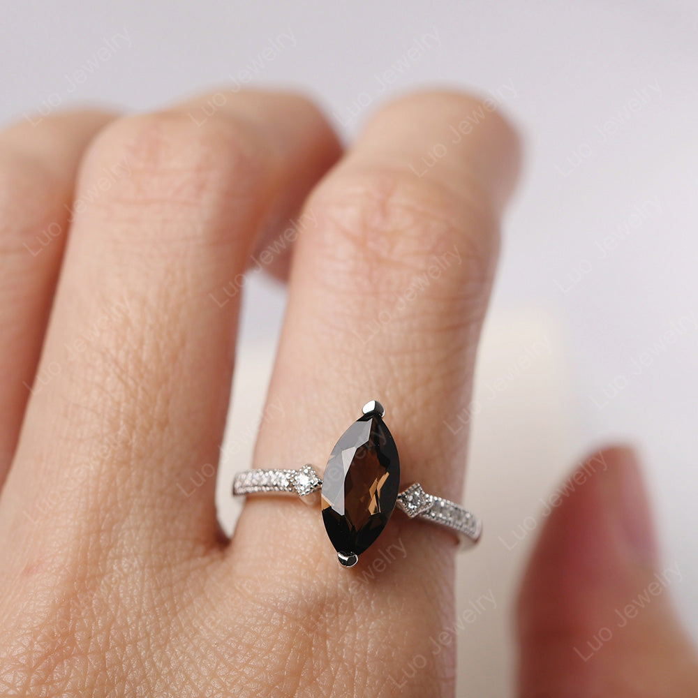 Marquise Cut Smoky Quartz Promise Ring Gold - LUO Jewelry