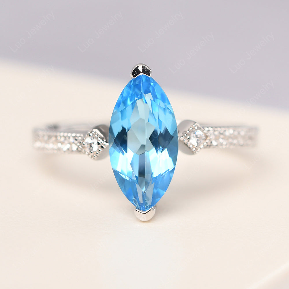 Marquise Cut Swiss Blue Topaz Promise Ring Gold - LUO Jewelry