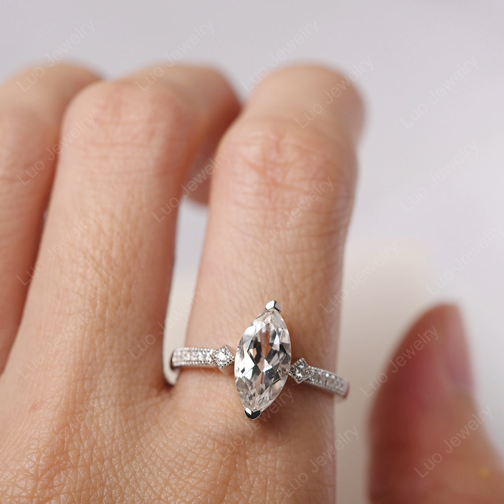 Marquise Cut White Topaz Promise Ring Gold - LUO Jewelry