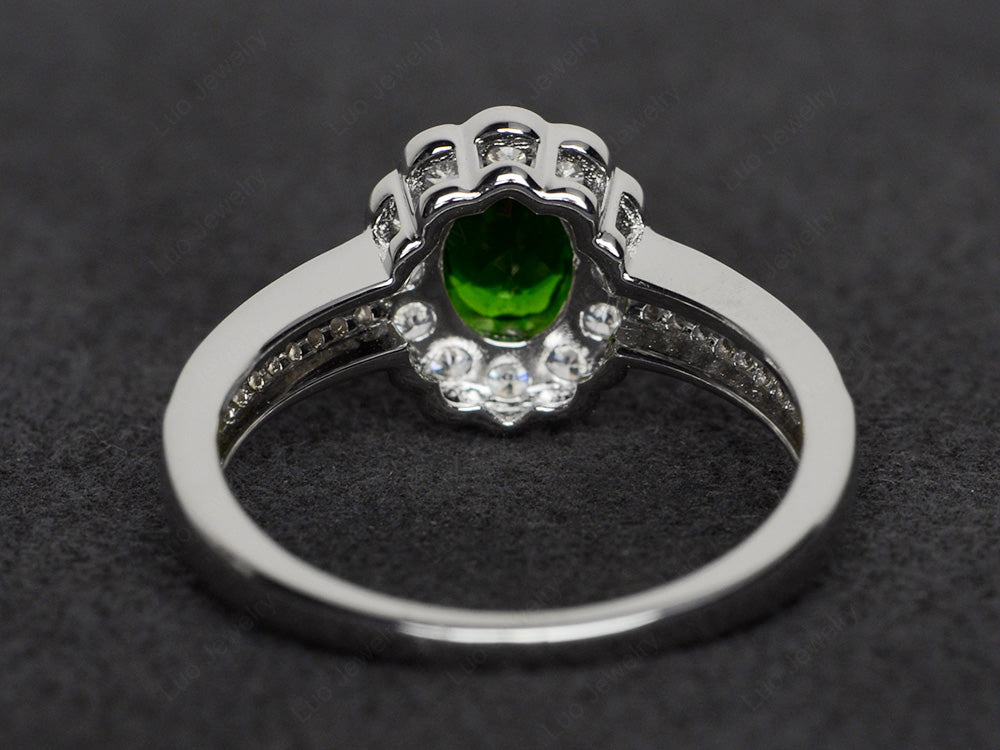 Oval Cut Diopside Flower Engagement Ring - LUO Jewelry