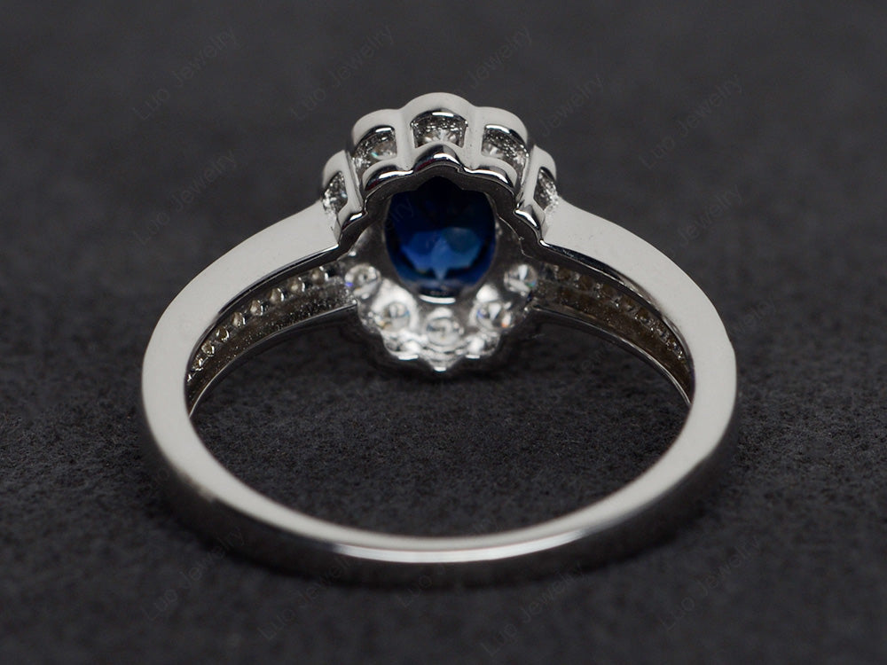 Oval Cut Lab Sapphire Flower Engagement Ring - LUO Jewelry