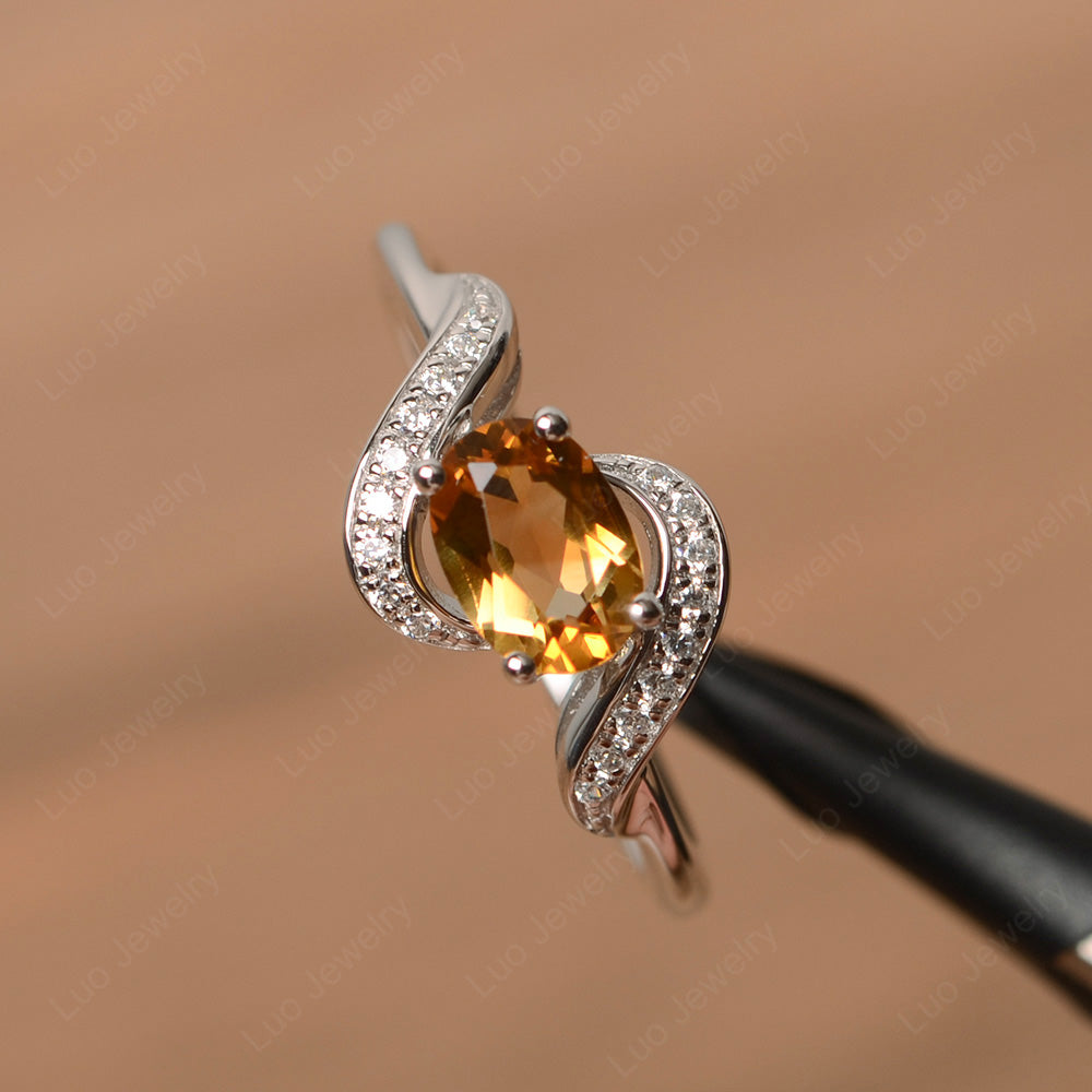 Oval Citrine Ring East West Engagement Ring - LUO Jewelry