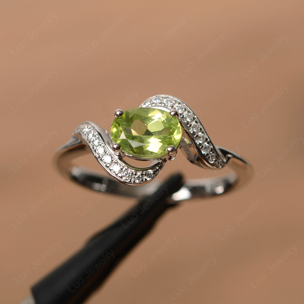 Oval Peridot Ring East West Engagement Ring - LUO Jewelry