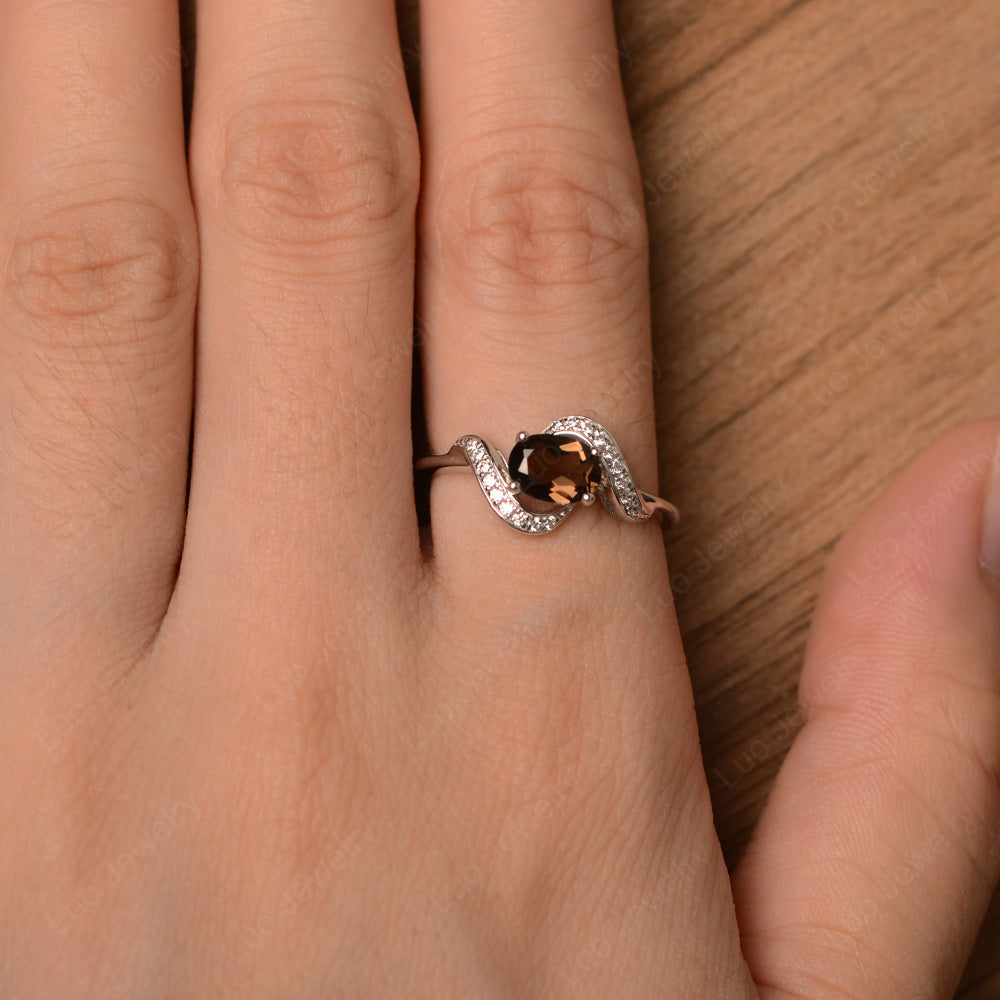 Oval Smoky Quartz Ring East West Engagement Ring - LUO Jewelry