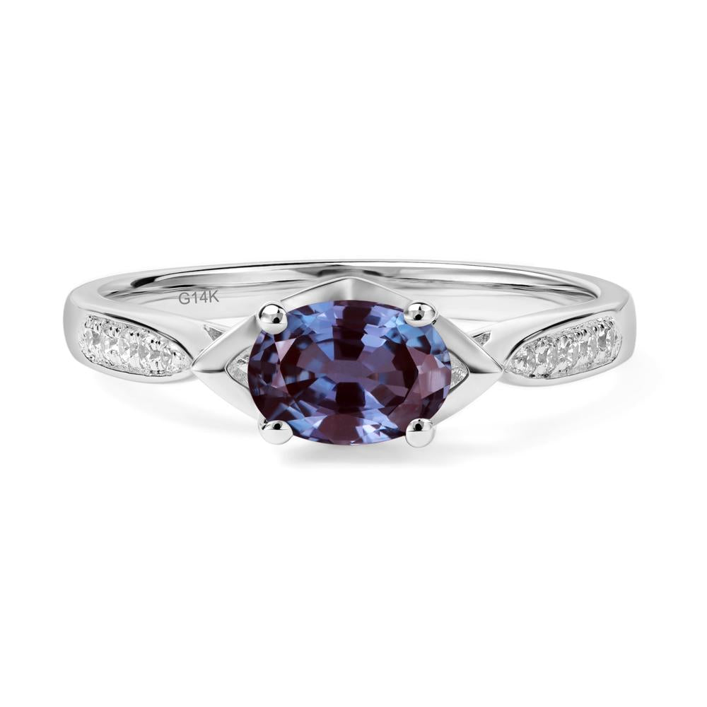 Petite Oval Horizontal Lab Grown Alexandrite Ring - LUO Jewelry #metal_14k white gold
