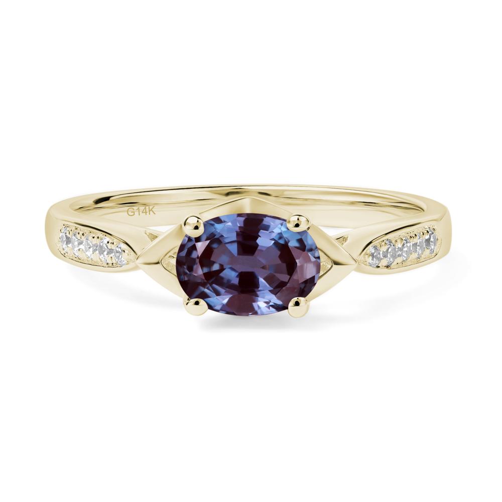 Petite Oval Horizontal Lab Grown Alexandrite Ring - LUO Jewelry #metal_14k yellow gold
