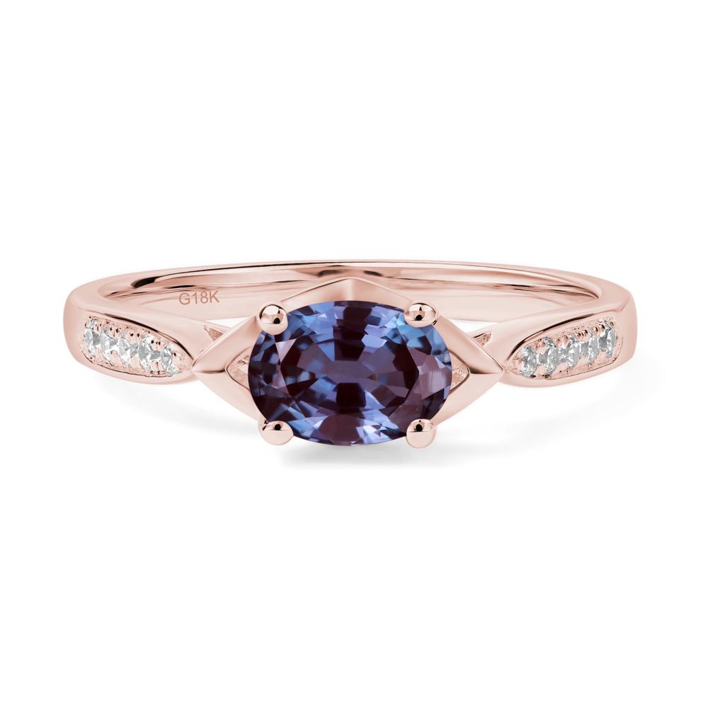 Petite Oval Horizontal Lab Grown Alexandrite Ring - LUO Jewelry #metal_18k rose gold