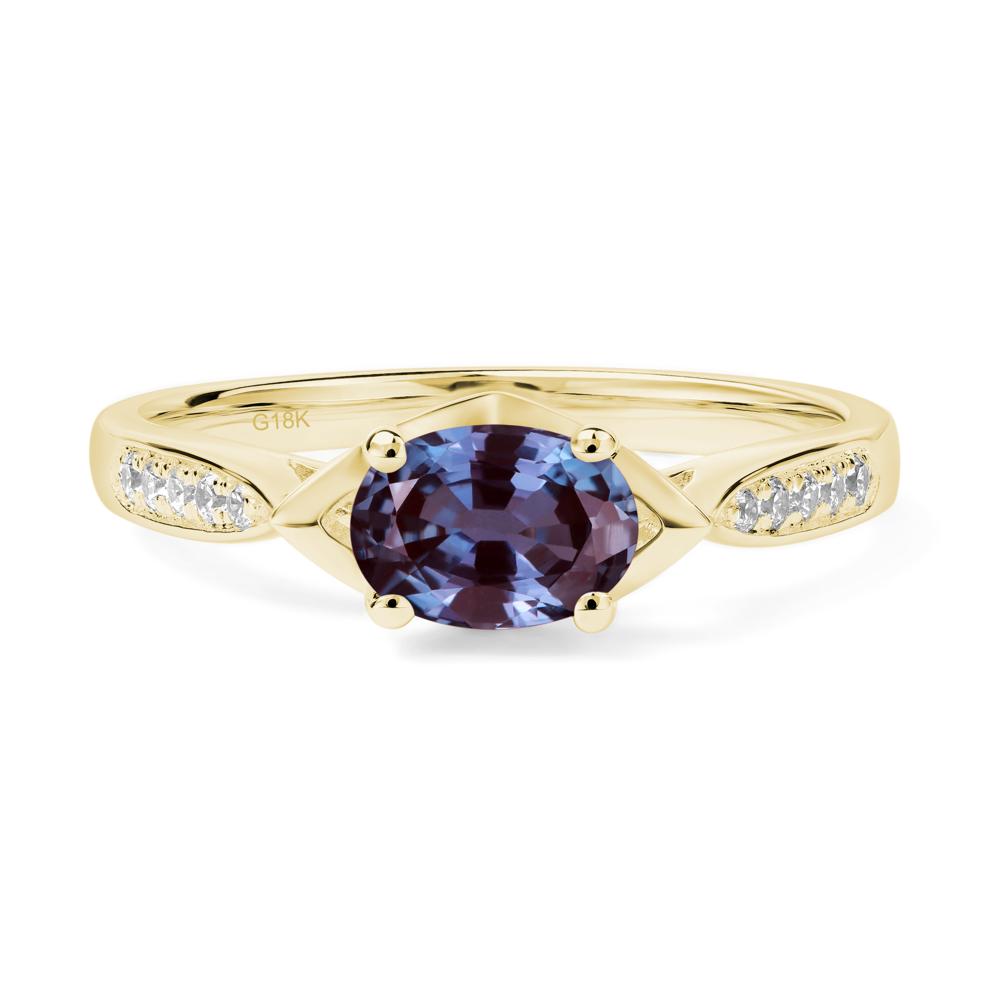 Petite Oval Horizontal Lab Grown Alexandrite Ring - LUO Jewelry #metal_18k yellow gold