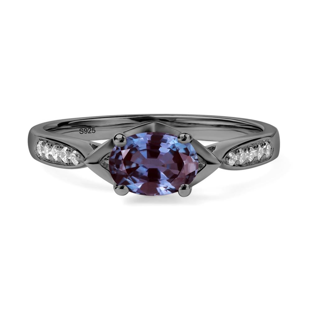Petite Oval Horizontal Lab Grown Alexandrite Ring - LUO Jewelry #metal_black finish sterling silver