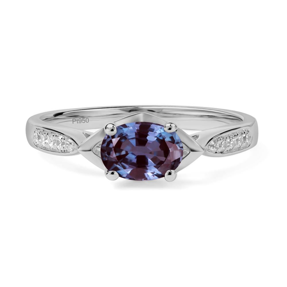 Petite Oval Horizontal Lab Grown Alexandrite Ring - LUO Jewelry #metal_platinum