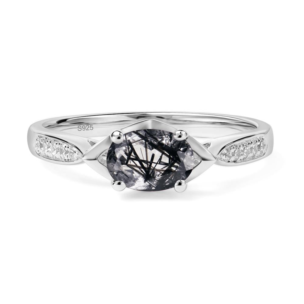 Petite Oval Horizontal Black Rutilated Quartz Ring - LUO Jewelry #metal_sterling silver